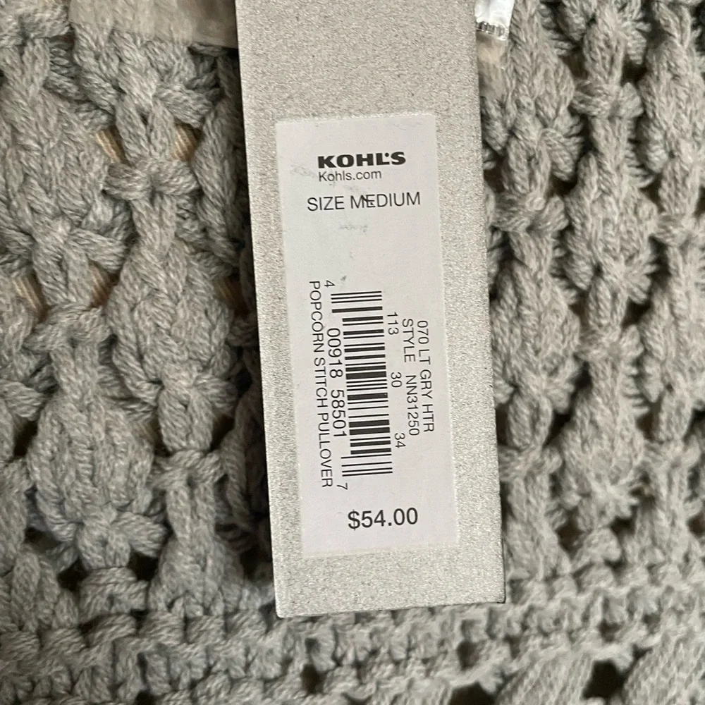 Apt.9 Light Gray Open Stitch Pullover Sweater NWT - Picture 6 of 7